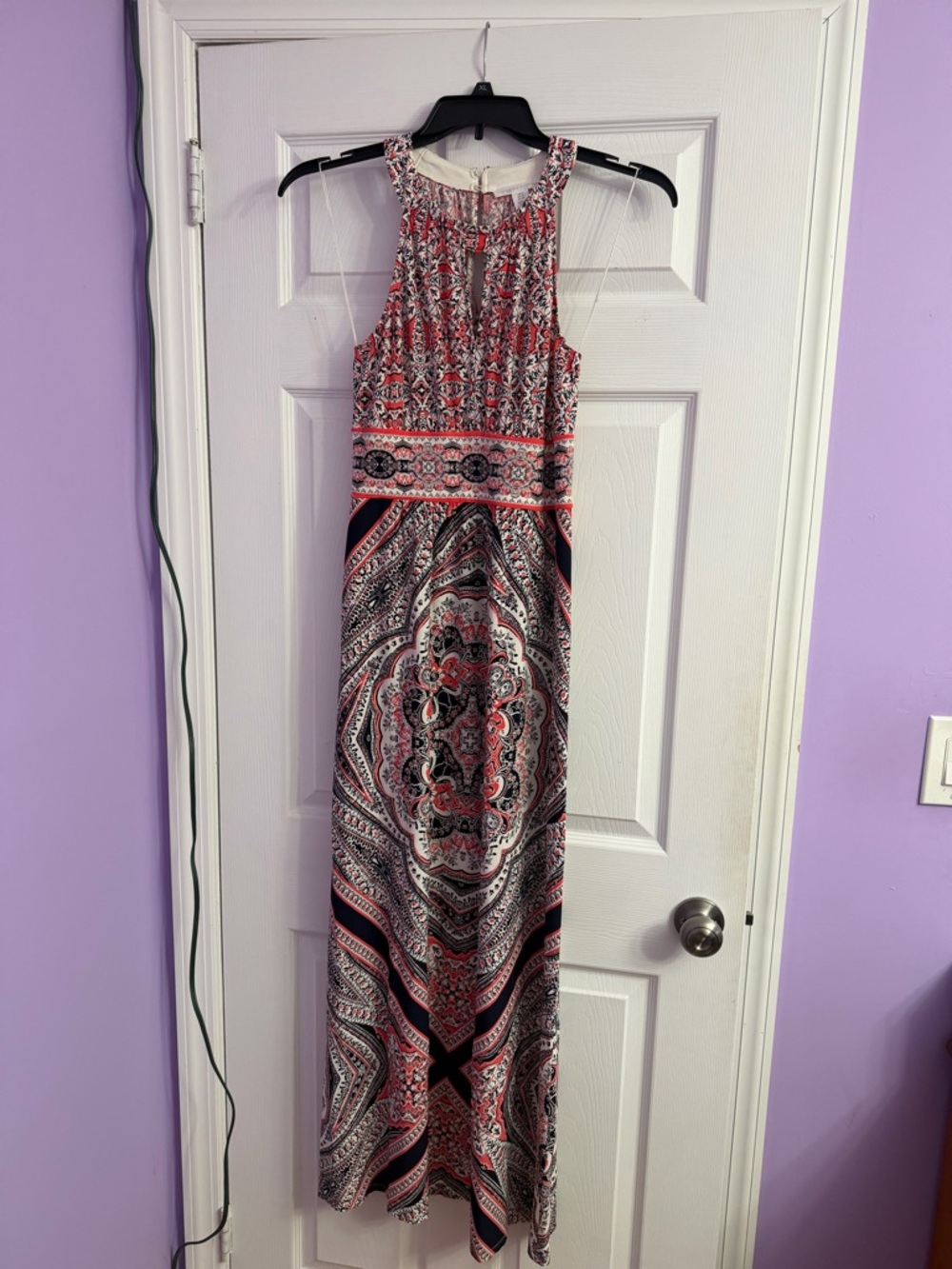London Times Coral and Black Printed Sleeveless Maxi Dress